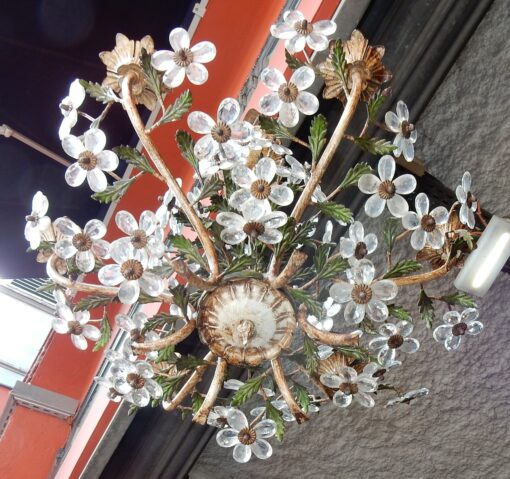 1970 "Chandelier  Painted Green and White patined Iron in the Style of Maison Bagués - Image 6