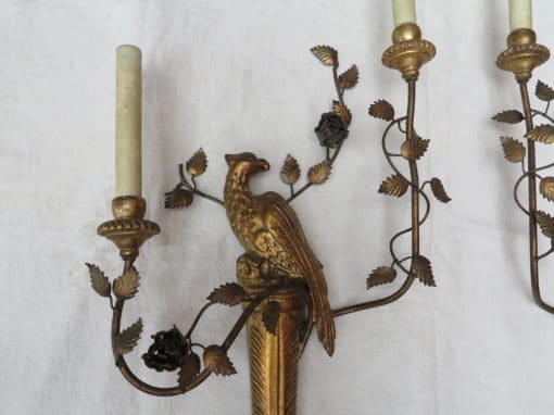 Pair of sconces to the golden wooden parakeets and golden iron - Image 3