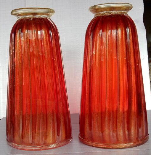 1970' Paire de Vases Cristal Murano Rouge et Or Toso Signés – Image 8