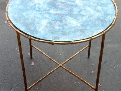 1950,70' Round Pedestal Table Model  Bamboo Maison Bagués Top Oxyded And Olded Mirror