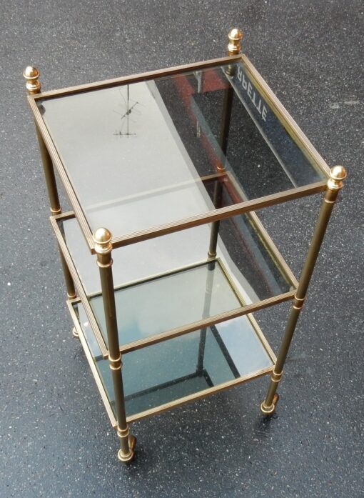 1950/70' Rolling Shelf with 3 Levels in Brass and Smoked Glass Maison Bagués - Image 3