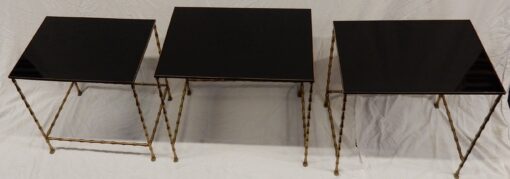 1970' Nested Side Tables Maison Jansen, With 3 Opaline Trays, Bamboo and Claws Feet - Image 2