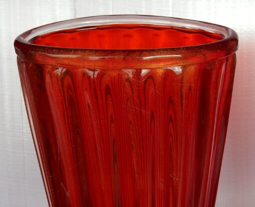1970' Paire de Vases Cristal Murano Rouge et Or Toso Signés – Image 5
