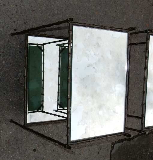 1950/70' Pair of End of Sofa Maison Baguès in Bronze Deco Bamboo Tops in Oxyded Olded Miror 51 X 37 cm - Image 7