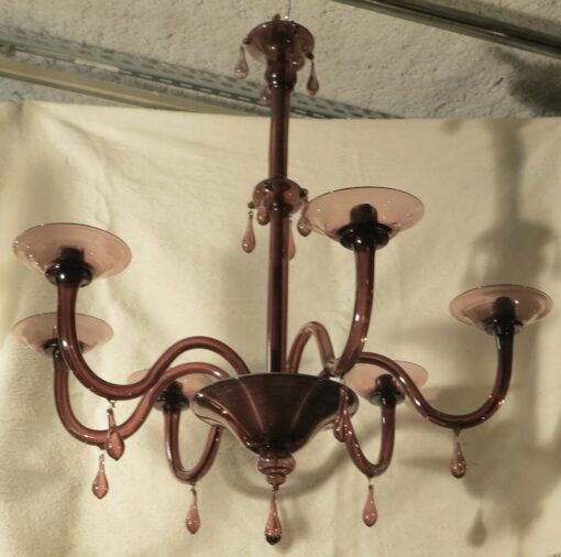 Chandelier color purple murano 6 arms of lights H90 Diam 80 - Image 3