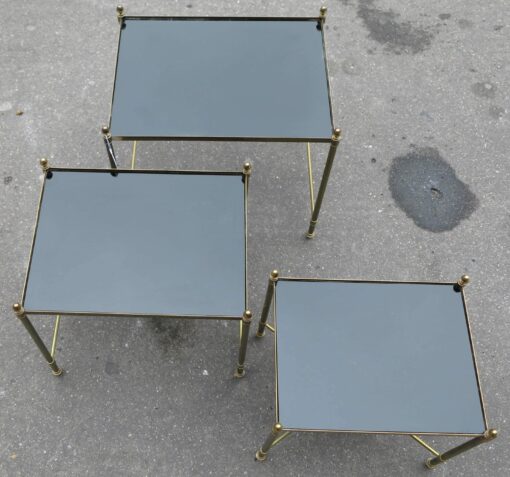 1950/70 Series of 3 Nesting gilted bronze tables  top black opaline entretoise in X - Image 7