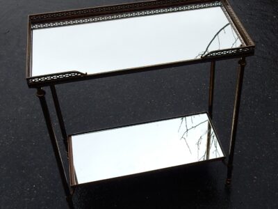 1970' Bout de Canapé Rectangulaire Maison Baguès Plateaux Miroirs avec Galeries Ajourées 50,5 x 25,5 cm