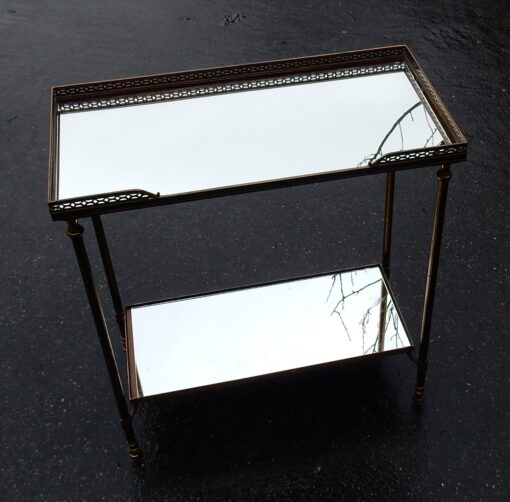 1970' Bout de Canapé Rectangulaire Maison Baguès Plateaux Miroirs avec Galeries Ajourées 50,5 x 25,5 cm