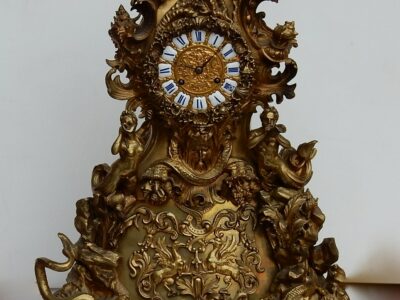 1840' Pendule Rocaille en Bronze par Denier à Paris "Un Monde Aquatique"