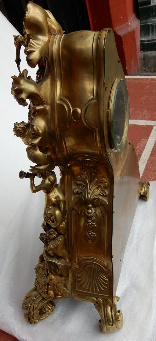 1840' Pendule Rocaille en Bronze par Denier à Paris "Un Monde Aquatique" – Image 3