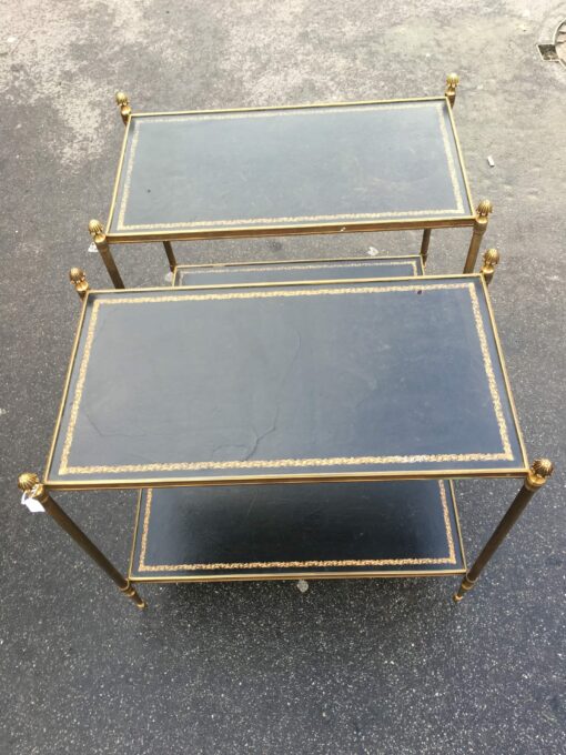 1970' Pair of Shelf in brass Maison Bagués 2 tray with black leather 64 x 37 - Image 3
