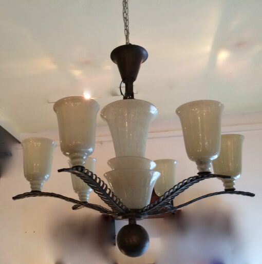 Lustre signé Brandt et ses 2 appliques