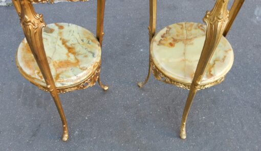 1970' Paire de Sellettes en Bronze Doré Style LXV Plateaux Onyx – Image 8