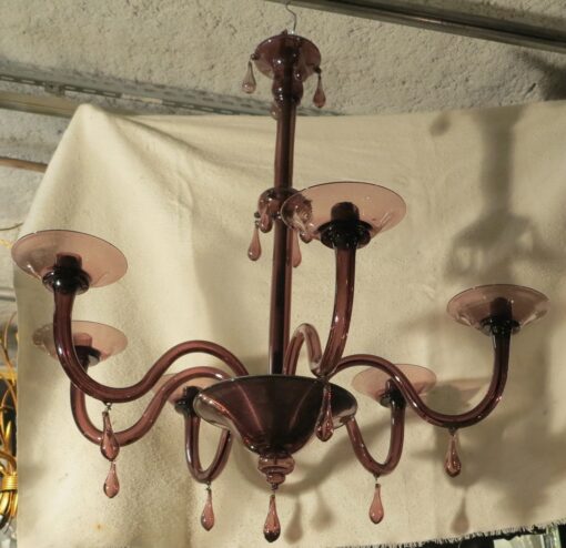 Chandelier color purple murano 6 arms of lights H90 Diam 80 - Image 4