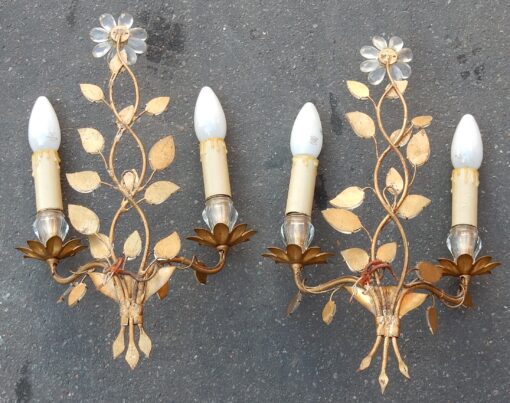 1970' Pair Wall Lamp has the Flower Baguès H 40 cm - Image 7