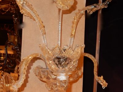 1950' Sconces Pair, 1 Arm Murano Crystal With  Gold