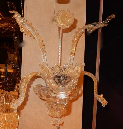 1950' Sconces Pair, 1 Arm Murano Crystal With  Gold