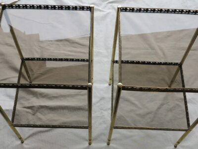 1970 Side table pair 36 x 36 in brass with gallery Maison Bagués