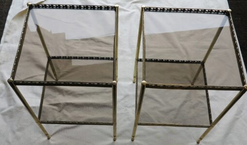1970 Side table pair 36 x 36 in brass with gallery Maison Bagués
