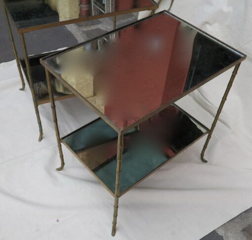 1950/70' Pair  of end of sofa Maison Bagués Bamboo model with tops in oxyded silvered miror 55 x38 - Image 4