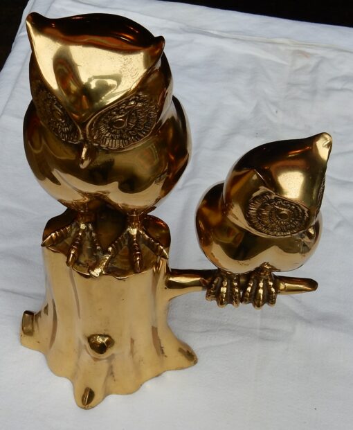1970' Couple de chouettes en bronze doré  perché sur un arbre – Image 3