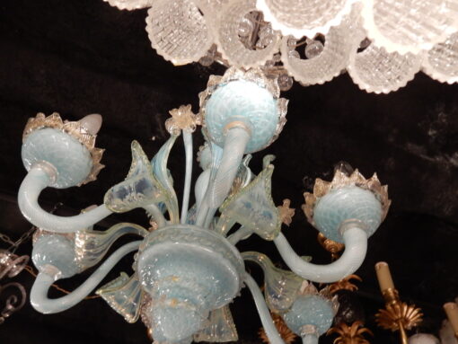 1950/70 'Murano chandeliers Milky Blue Opalescent 6 Arms of Light - Image 8