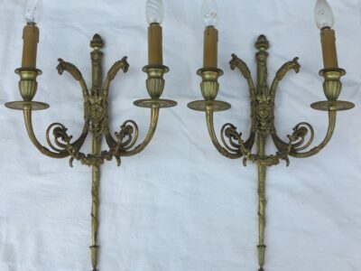 Pair sconces bronze of style empire heads  eagles and masks