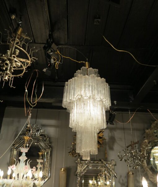 Paire de lustres Venini cristal de Murano de forme pentagonale modéle Tronchi par Véronese – Image 3