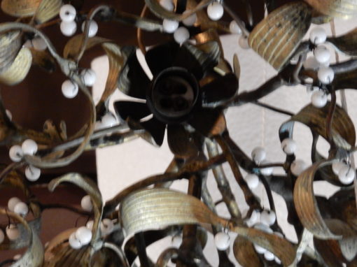 1900' Lustre Boule de Gui en Bronze Art Nouveau a 4 Lampes Diamètre 45 cm – Image 7