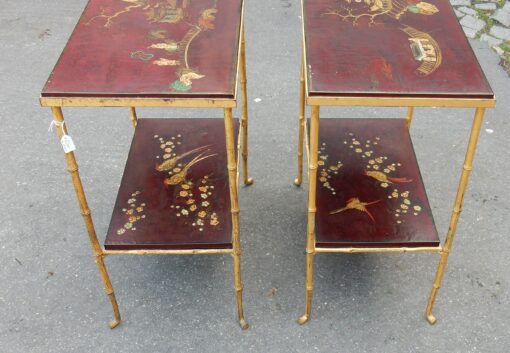 1950 ' Pair of Tables Maison Bagués Bronze Style Bamboo Golden With Trays Lacquers of China - Image 8