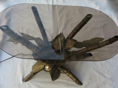 1950/70' Bamboo Decor Bronze Table Illuminating in the Style of  Duval Brasseur