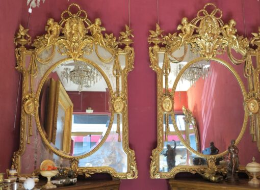 19 th  Pair of Mirrors or similar, parecloses and let us award a medal to allegory to the angels and to the birds - Image 7
