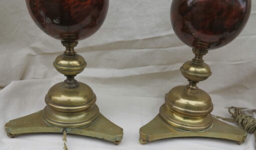Pair of Lamps Bronze and Iron Balls Painted in Forgery Marble Morello Cherry - Image 4