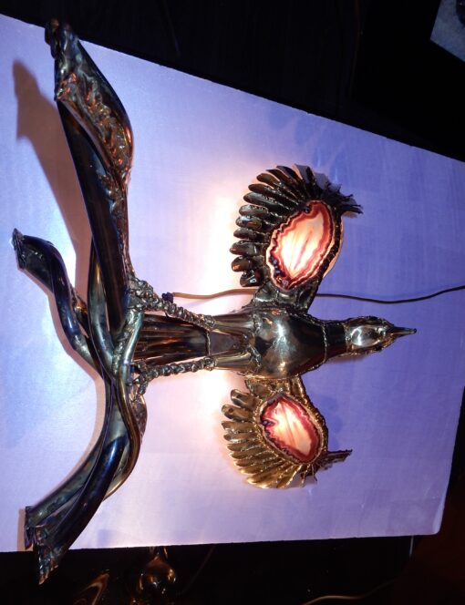 1970' Lampe a L Oiseau en Laiton Avec Agates Par Isabelle Faure – Image 8