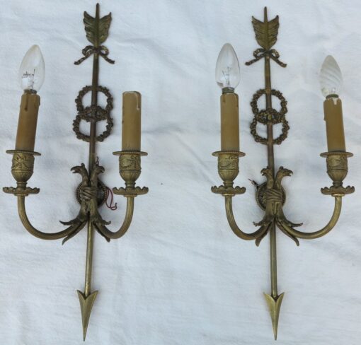 Pair sconces bronze Empire style  heads eagles and fléches