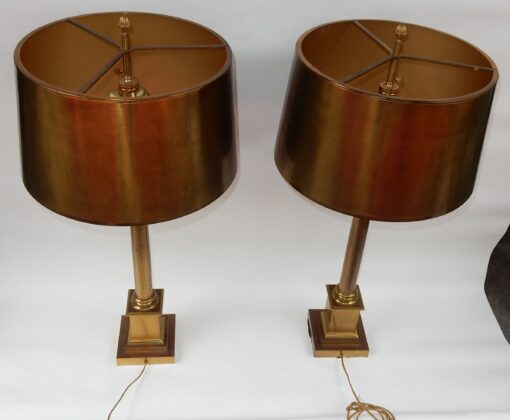 1950/70 Pair Of Lamps With Coryntian Columns In Brass And Bronze Signed Charles - Image 5