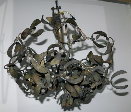1900' Lustre Boule de Gui en Bronze Art Nouveau à 4 Lampes Diamètre 42 cm – Image 3