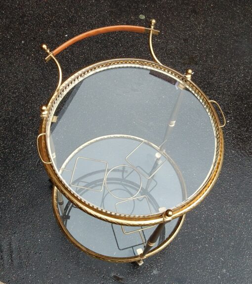 1950/70 Rolling Bar Gilded Brass Maison Bagués With in Imitation Leather - Image 4