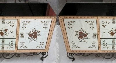 1950/70 Pair Of  Sideboard Mirror With Eglomisées Flowers