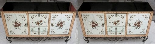 1950/70 Pair Of  Sideboard Mirror With Eglomisées Flowers