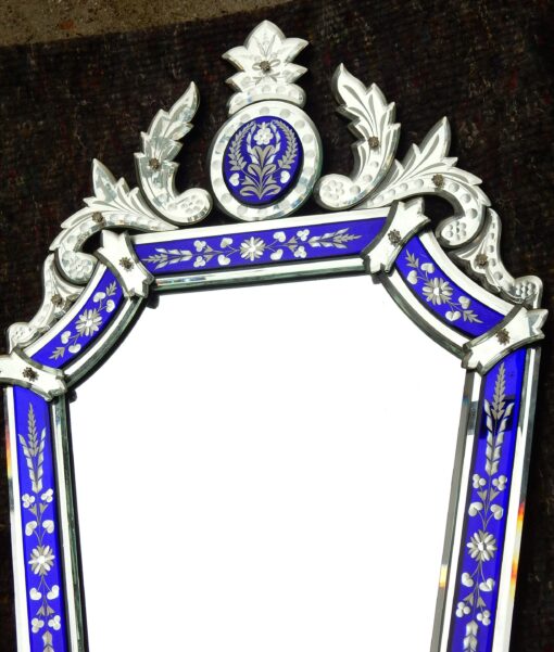 1950/70 'Mirror Venice Octagonal with Blue Glass Adorned with Flowers - Image 4