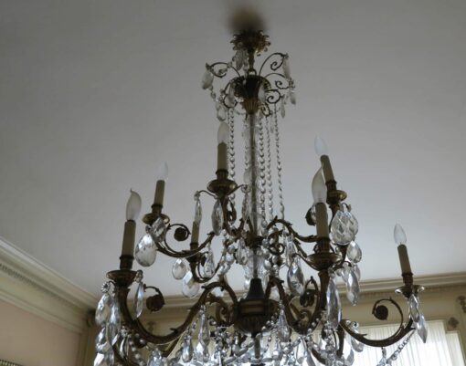 1900' 2 Bronze and Crystal Chandeliers 6 and 8 Arms Same Model - Image 5