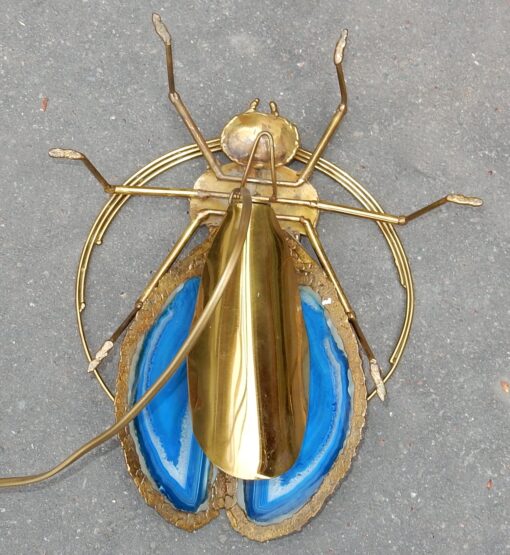 1970' Wall Lamp Beetle by Fernandez or Duval Brasseur with Wings Blue Agates 30 X H 35 cm - Image 8