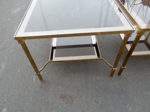 1970' Pair of side tables in gilt metal with trays in smoked glass, 61X 61 cm - Image 6