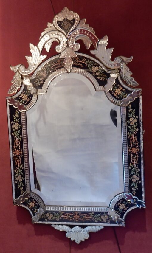 1880/1900' Miroir Napoléon III Venise Rectangulaire, Cadre en Verre Bleu Orné de Fleurs Émaillées DLG LXIV – Image 7
