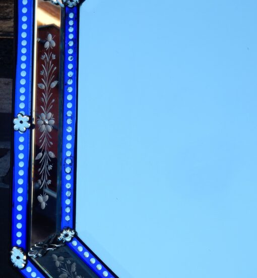 1880 'Mirror Venice octagonal has pediment birds with blue glass barrettes adorned with bubbles - Image 4