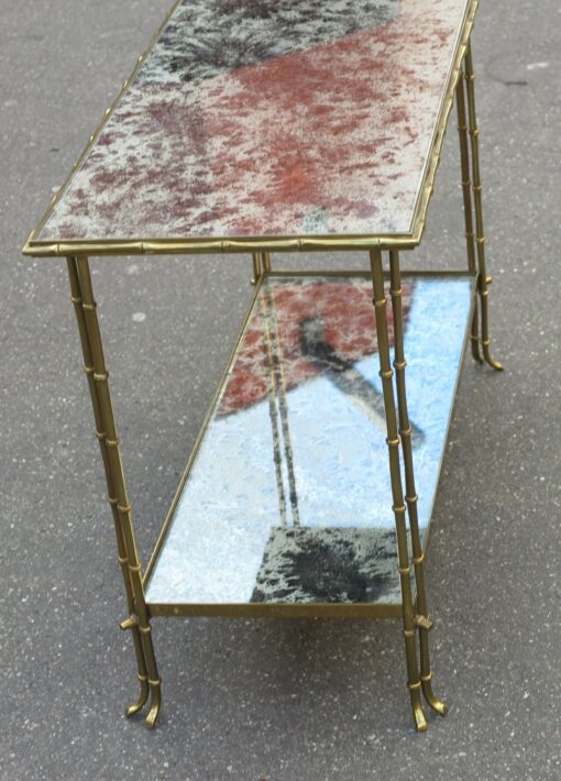 1970' Shelf  in Brass Maison Bagués ,Bamboo Model Top oxyded silvered miror - Image 8