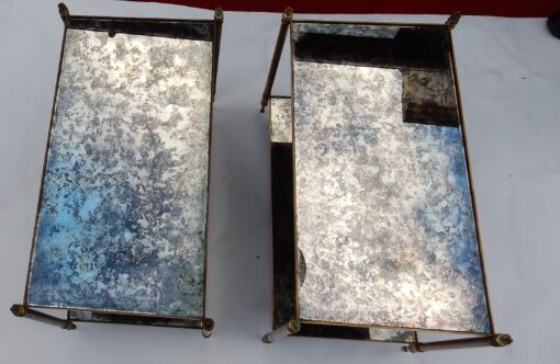 1950/70' Paire De Bouts De Canapé Maison Baguès Laiton et Bronze Plateaux Miroirs Flammes Olympiques 69X39 cm – Image 4