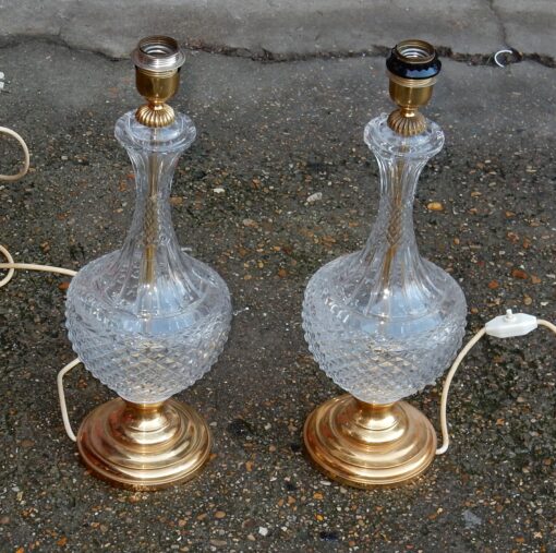 1950-70' Paire de Lampes  en Cristal et Bronze