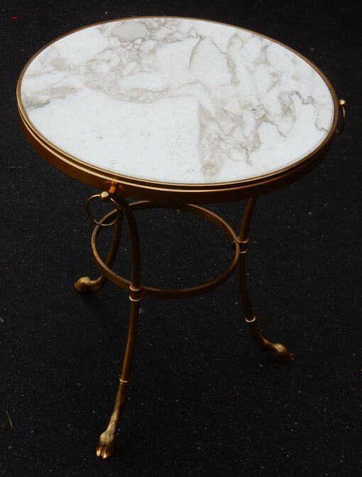 1950/70' Pedestal Table in Gilt Bronze with Top in White Marble Maison Charles - Image 2